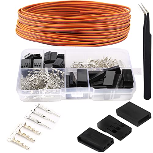 RUNCCI-YUN 30 Sets Servo Stecker set,3 Pin JR stecker,RC Männlich Weiblich stecker, Dupont Stecker kit, 2,54mm Männlich Weiblich Dupont Stift Stecker, 5m Servokabel für Futaba Style Servo Connector