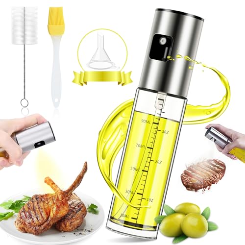 Nylea ÖLsprüHer für Speiseöl,100ml Öl Sprühflasche Edelstahlglas ÖLspray Zum Kochen Öl spray für Heißluftfritteuse Airfryer Öl Spray für Salat, Grillen, Backen In der Küche Kleine Glas
