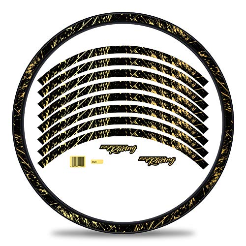 Finest Folia 16-teiliges Set Felgenrandaufkleber Sticker für Fahrrad Felgen im Racing Design Komplett Set für 27" 29" für Rennrad Mountainbike MTB Laufrad RX025 (Gold Metallic, Matt)