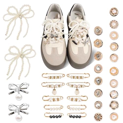 FIDWALL 34 Pcs Schuh Charms für Sneakers, Sneaker Charms enthalten Schmuck/Bögen/Clips/Pins, Schuh Schmuck und Schuh Dekoration Charms für Sneakers