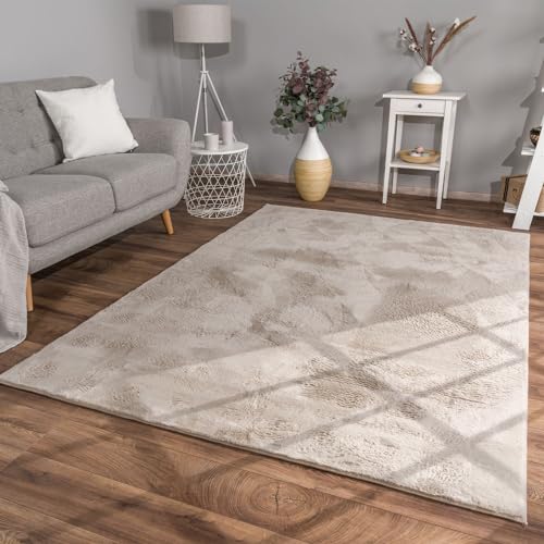 TT Home Wohnzimmer Teppich Hochflor Langflor Kunstfell Weich Modern Unifarben Flauschig, Farbe:Beige, Größe:160x230 cm