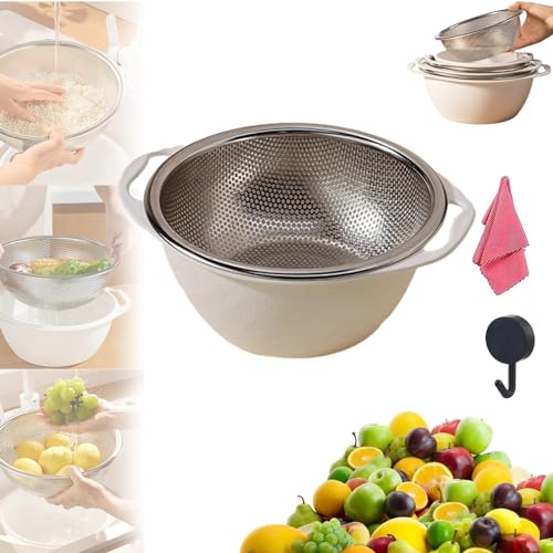 Multipurpose Double Layer Drainage Basket - Double Layer Vegetable Washing Basket, Fruit Washing Baskt, Fruit Strainers and Colanders, Fruit Strainer Bowl with Handle (1PCS A, 8.86IN)