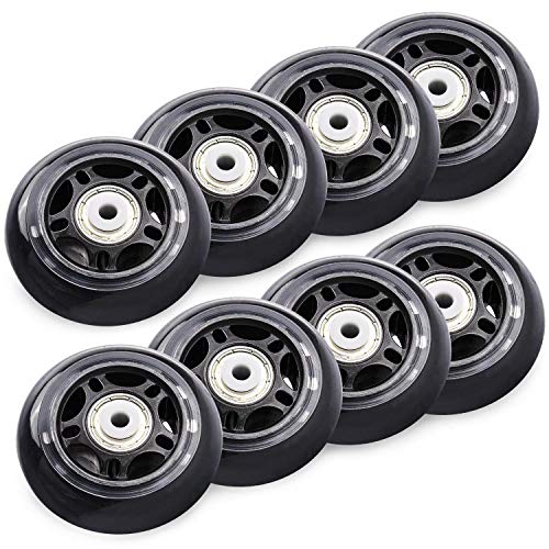 TOBWOLF 8er-Pack 70 mm 82A Ersatzräder für Indoor-Inline-Skates, Indoor-Skating-Räder mit ABEC-7-Lagern, Gepäckräder, Stützräder für Scooter – Schwarz