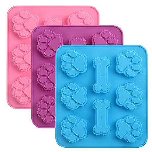 Silikonformen für Hundepfoten und Knochen, 3 Stück Hundepfoten Schokolade Formen, Hundekekse Backform, Non-Stick Food Grade Silikonformen, Backmatten für Hundeleckerlies, SüßIgkeiten, Gelee, Eiswürfel