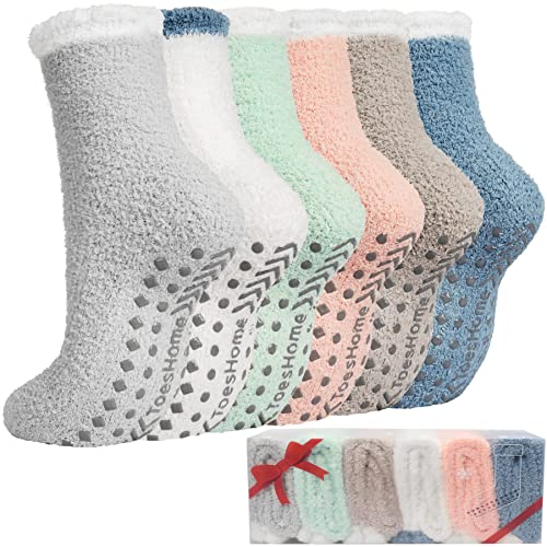 Toes Home Kuschelsocken Stoppersocken Damen 6 Paar, Wintersocken Flauschige Socken Antiruschsocken mit Noppen, Warme Bettsocken Haussocken Anti-Rutsch 36-42