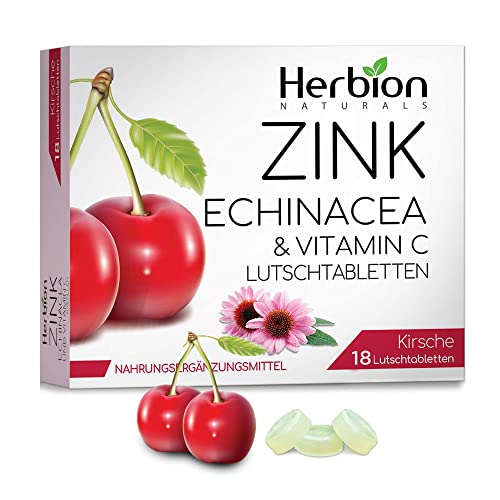 Herbion Naturals Zink, Echinacea & Vitamin C Lutschtabletten mit natürlichem Kirschgeschmack - 18 CT - Nahrungsergänzungsmittel - Fördert die allgemeine Gesundheit für Erwachsene und Kinder 5+