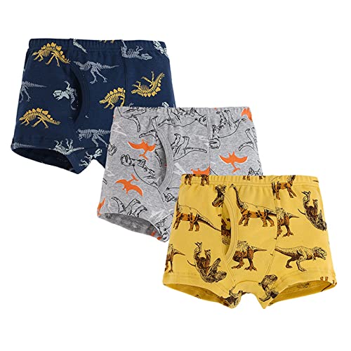 BOTCAM Unterhose Junge 98/104 Unterwäsche Niedlichen Cartoon Briefs Shorts Hosen Baumwolle Unterwäsche Trunks 3 STÜCKE Unterhose 128 (Grey, 5-6 Years)