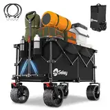 Sekey XXL Plus Bollerwagen Faltbar mit Bremsen 200L 150KG Belastbar, 17x10 cm Extra Breite Reifen All Terrain Bollerwagen, Patentiert Zusammenfaltbar aus Vier Richtungen, XXL-PlusB 4011, Schwarz