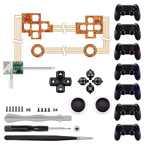 eXtremeRate Ersatz Leuchttaste Knöpfe für ps4 LED Tasten Set Buttons D-Pad Steuerkreuz Thumbsticks DTF LED Kit für ps4 Controller(Symbols Leuchttaste)