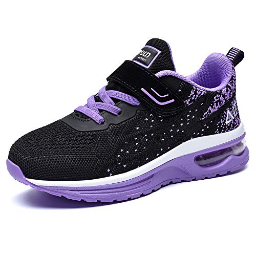 M MAGPER Air Turnschuhe Junge Mädchen Sportschuhe Kinder Leicht Atmungsaktiv Laufschuhe Walking Jogging Running Fitnesss Tennis Sneaker - Schwarz Violett - Size 34 EU