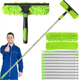 HELISAN 4,5M Extra Lange Fensterwischer Set, 3-in-1 Fensterputzer mit 10 Verlängerungsstangen, 2 Mikrofasertuchbürsten & Abzieher, Teleskop Fensterwischer für Hohe Fenster, Wände, Autoglas