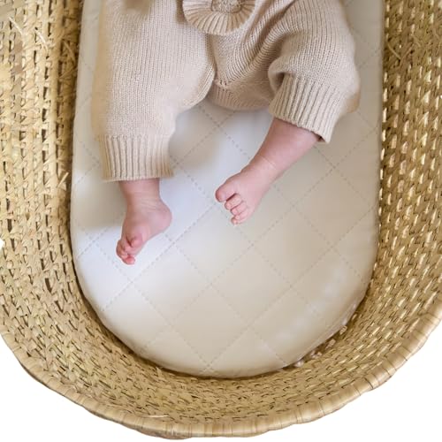 Clair de Lune Quilted Microfibre Palm Moses Basket/Noah Pod Mattress Babykorb-Matratze, Polyester, weiß, 74 x 28 cm