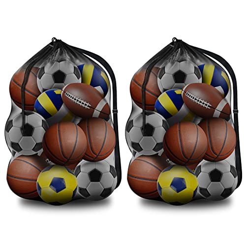 BROTOU Extra Groß Fußball Ballnetz für 10-15 Bälle, Große Tasche Ballsack mit Kordelzug und Schultergurt, Mehrzweck Balltasche Netz, Balltasche Fußball Meshbag (2pcs(30” x 40”/ 75 x 100 cm))