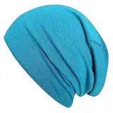 Wollhuhn ÖKO Jungen/Mädchen Bequeme Weiche Long Beanie/Mütze/Beanie-Mütze/Strickmütze/Kindermütze Jersey Gefüttert Übergangszeiten (Öko-Stoffe/Bio) 20220620 (Bicolor Petrol/Schwarz, L)