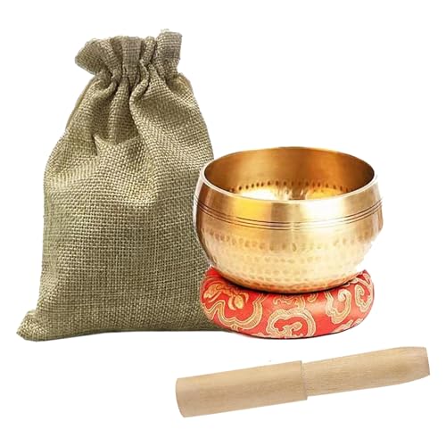 Tibetisches Klangschalen-Set Gehämmerte Tibetische Klangschale Singing Bowl für Chakra Yoga Meditation Zubehör und Entspannung