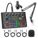 JAMELO Podcast Ausrüstung mit Soundkarte Studio Equipment Audio-Interface für Handy/PC/Laptop Stimmenverzerrer&OTG-Verbindung Mit Kondensator-Mikrofon und Mikrofonarm Perfekt für Streaming von Medien