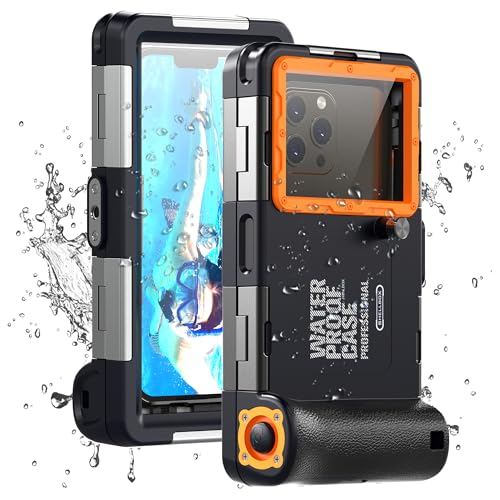Unterwasser-Tauchgehäuse für iPhone, Samsung Galaxy, Huawei Xiaomi Redmi Smartphones, Professioneller Schutz [15m/50ft], wasserdichte Hülle für Schnorcheln, Surfen, Fotos & Videos (Schwarz-Orange)