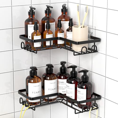 Diwoker Duschablage Ohne Bohren Ecke - Duschregal Badezimmer Organizer Shampoo Halterung für Dusche (Schwarz, 2 Stück)