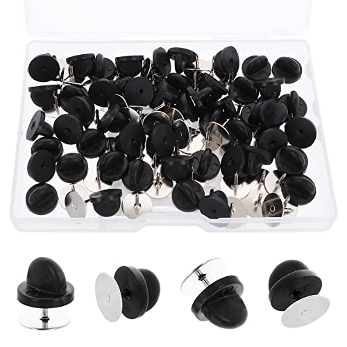 Prasacco 50 Stück Gummi Pin Verschlüsse, Anstecker Verschluss Runde Ersatz Anstecknadel für Basteln DIY Schmuckherstellung, Uniform Abzeichen (Schwarz)