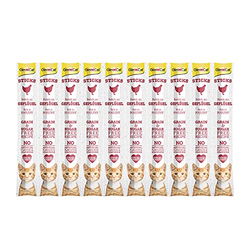 GimCat Sticks Geflügel - Softe Kaustangen mit hohem Fleischanteil und ohne Zuckerzusatz - 1 Multipack (10 Sticks)