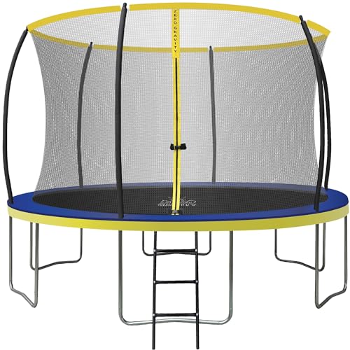 Zero Gravity Outdoor Trampolin Ø 183, 244, 305, 366, 427cm - TÜV-geprüfte Gartentrampoline inkl. Leiter - Sturmsicher in 5 Minuten - Aufbauvideo (366cm / 12ft / Blue-Yellow)