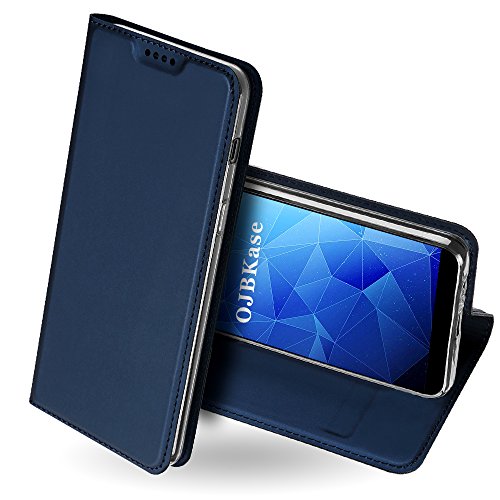 OJBKase Galaxy A6 Plus 2018 Hülle, Premium Slim PU Leder Handy Schutzhülle [Standfunktion] Hülle/Cover/Brieftasche/Ledertasche Tasche Lederhülle Handyhülle für Samsung Galaxy A6 Plus 2018 (Blau)