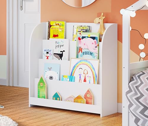 Bellabino Baru Kinderbücherregal, Montessori Regal mit 4 Ablagefächern, Bücherregal Kinderzimmer, Kinderregal weiß, Maße (HxTxB): 88 x 30 x 80 cm