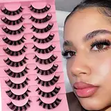 10 Paare 3D Künstliche Wimpern Russische Falsche Wimpern Natürlicher Look, Curly Cat Eye Lashes D Curl Falsche Wimpern mit Natürlichem Wispy-Volumen Katzenauge Wimpern(N28)