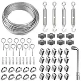 Abiemuce 30M 3mm Drahtseil, Edelstahl Spanndraht, Seilspanner, Stahlseil Mit Ösen, M3 Seilspanner Set, Spannschloss für Zäune, Außenleuchten, Wäscheleine