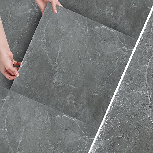 Fogmiea PVC Bodenbelag Selbstklebend Vinylboden Quadratisch vinyl bodenbelag selbstklebend rutschfest, wasserfest, schwer entflammbar 5 m²/55 Fliesen, Grau Marmor