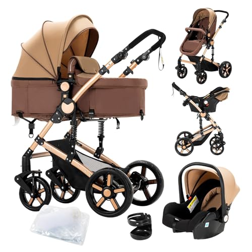Doraystar Kinderwagen 3 in 1, Kombikinderwagen 3 in 1 mit Zwei Umkehrbaren Schiebemodi, Kinderwagen Set mit Ein-Klick-Faltdesign, Kinderwagen Komplettset Rahmen Aluminiumlegierung (588 Khaki)