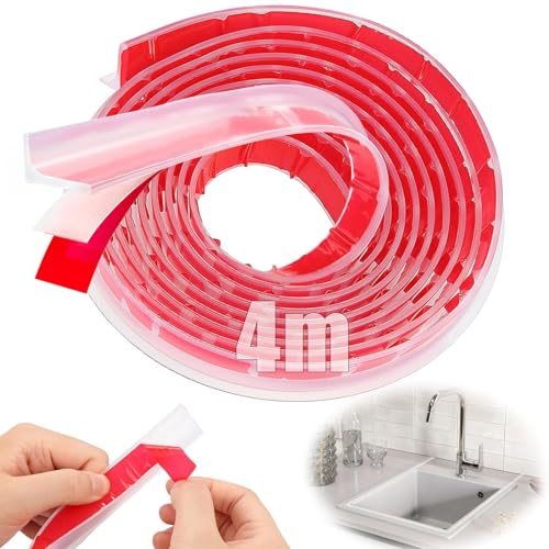 SWTYExt 400cm Wasserstopper Dusche Transparent Schwallschutz Dusche Silikon Schwallschutzleiste Dusche Selbstklebend Schwallschutz Duschschwelle Wassersperre für Dusch Boden Bad Küche (L-Förmig)