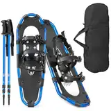 GYMAX 53/63/76 cm Schneeschuhe, Schuhgröße 35-45, leichte Geländeschneeschuhe-Set, Schneeschuhset mit Trekkingstöcken & Tragetasche, Alu Schneeschuhe bis 130kg belastbar (63 cm, Marineblau)