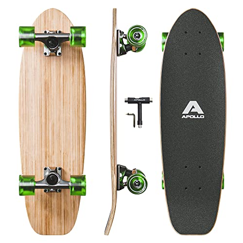 Apollo Mini-Longboard | Midi Cruiser als Komplett-Board, 70cm (30x8) | wendiges Kick Tail Mini Longboard aus Holz im Vintage Skateboard-Style | Longboard Erwachsene mit High Speed ABEC 9 Kugellagern