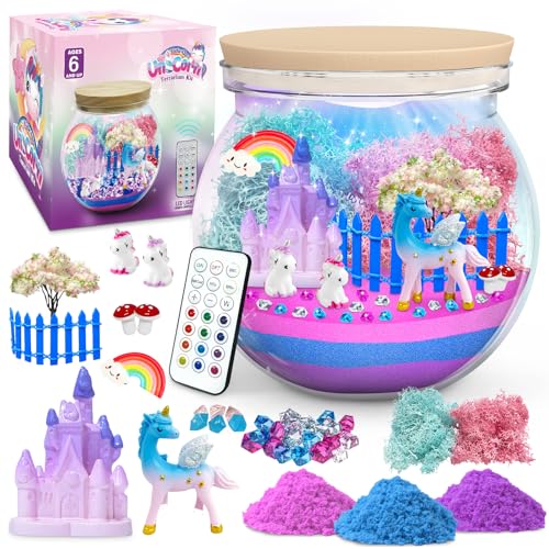 KETIEE Einhorn Terrarium Kit für Kinder - Einhorn Geschenke für Mädchen 5-12 Jahre alt, DIY Einhorn Light-Up Spielzeug Weihnachten Bastelset Geschenk für 4 5 6 7 8 9 10 Jahre alt Kinder Mädchen