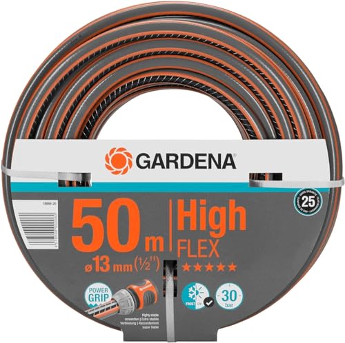 Gardena Comfort HighFLEX Schlauch 13 mm (1/2 Zoll), 50 m: Gartenschlauch mit Power-Grip-Profil, 30 bar Berstdruck, formstabil, UV-beständig, verpackt (18069-20), Grau/Orange