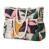 Vomgomfom 30L Große Strandtasche mit Reißverschluss, Faltbare Mehrtaschen für Einkauf Strand Lebensmittelgeschäft Fitnessstudio, Tartan
