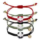 Yolev 3 Stück Niedliche Glückskatze Maneki Neko Keramik Perlen Armband mit Glocke Verstellbar Lucky Cat