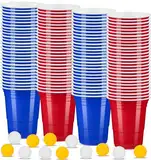 ZLPBAO 100 Partybecher Plastikbecher Cups Set Mehrweg Becher mit 12 pcs Pong Partybecher 500 ml Partybecher Kunststoff Red Blue Cups Wiederverwendbar Plastikbecher Getränkebecher