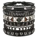 Telooco 4 Stück Nietenarmband Damen Punk Halloween Armband Gothic Leder Armband Schwarz Armkette Herren Schmuck 80er 90er Jahre Armband Metall Nieten Zubehör für Halloween Party Cosplay