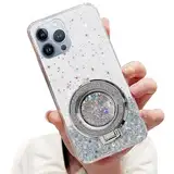 Tivenfezk Nadoli Sparkle Treibsand Ständer Hülle für iPhone 13 Pro Max,Versteckt Ständer Ring Klar Glitzer Stern Handyhülle Durchsichtig Bling Schutzhülle Case Cover,Klar