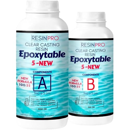 Resin Pro ® Epoxytable5 Epoxidharz 1,55 KG: Ideal für Harztische und Gussstücke mit einer Dicke von bis zu 5 cm - Zertifiziert ungiftig - Kostenlose Handschuhe - Technische Unterstützung