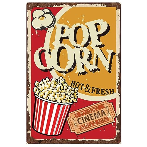 SUPERDANT Popcorn Metallschild Popcorn Blechschild Kino Ladendekoration Restaurant Vintage Deko Vintage Schild Poster Wanddekoration Retro Blechschild Für Kino Wanddekorationen Imbissstube