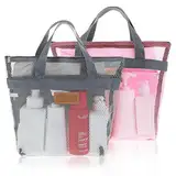 Oruola 2 Stück Duschtasche Camping,30 x 30 cm Tragbar Schnelltrocknend Duschtasche mit Reißverschluss für Reisen Fitnessstudio Schwimmen Camping Studentenwohnheime Strand (Grau und Rosa)