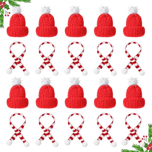 Amabro 20 Stück Weihnachtsmützen für Flaschen,Flaschenmütze Weihnachten,Weihnachtsmütze Schal Set Mini Kleine Mützen Zum Basteln Pullover Strickmütze Nikolausmütze Weinflasche Abdeckung Puppenhaus