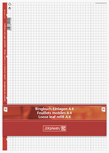 Brunnen 1066928 Ringbucheinlagen A4 (kariert, mit Randlinien, Lineatur 28, 50 Blatt, 70 g/m²), weiß