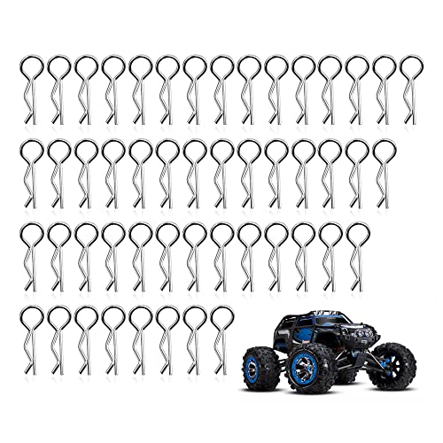 CiciIng 50 Stücke RC Karosserie Clips, Edelstahl R Typ Pin für 1/10 Fernbedienung Auto Shell Modell Ersatzteil, Silber Körper Shell Clip, Karosserie Splinte Klammern