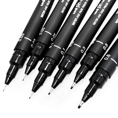 Uni Pin Fineliner Zeichenstift – Skizzierset – schwarze Tinte – 0,03 bis 0,8 mm – 6 Stück