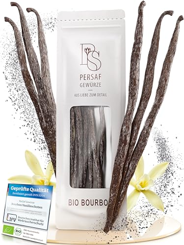 BIO Bourbon Vanilleschoten von PerSaf I in Premium-Qualität I Länge 13 cm I Frisch aus Madagaskar I Die Vanille der Gourmetköche I Ausschließlich natürlich veredelt (DE-ÖKO-006) (13 cm)