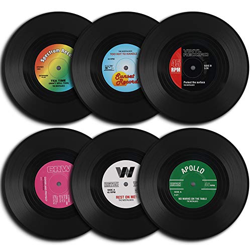 homEdge Vinyl-Schallplatten-Untersetzer, 6 Stück im Retro-Stil